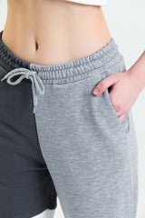Gri Melanj Parçalı Lastikli Jogger Eşofman Altı