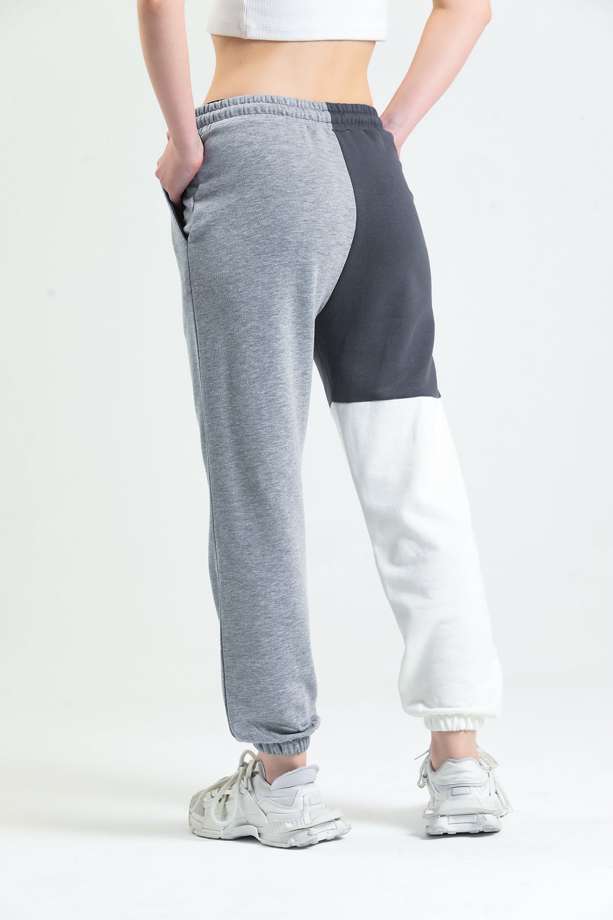 Gri Melanj Parçalı Lastikli Jogger Eşofman Altı