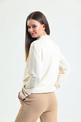Krem Dik Yaka Sweatshirt