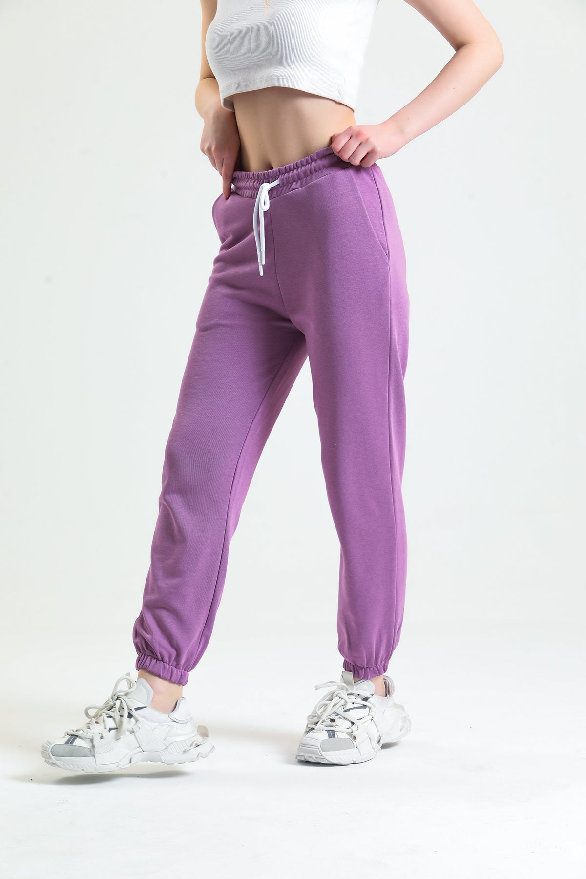 Koyu Lila Lastikli Jogger Eşofman Altı