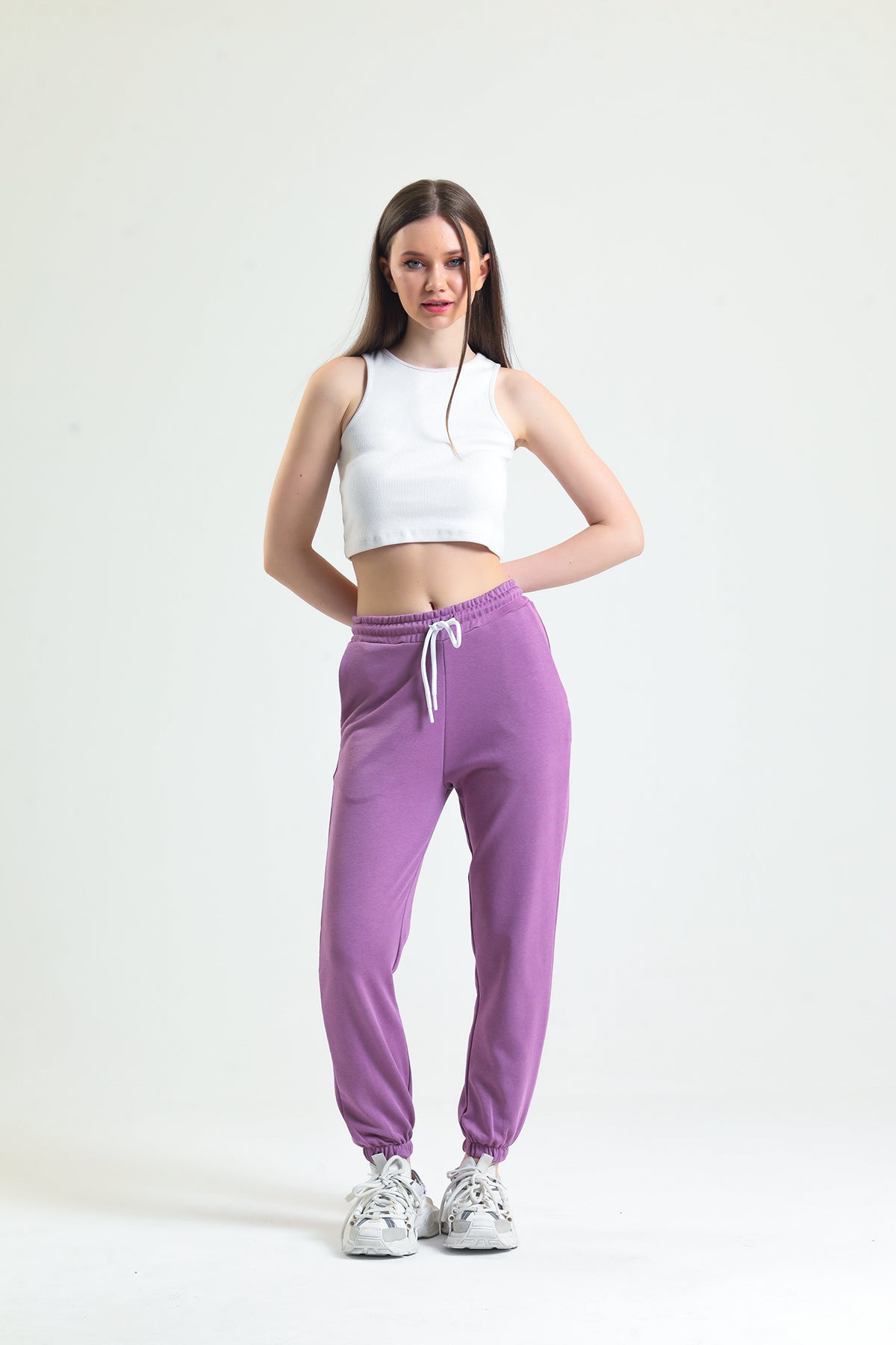 Koyu Lila Lastikli Jogger Eşofman Altı