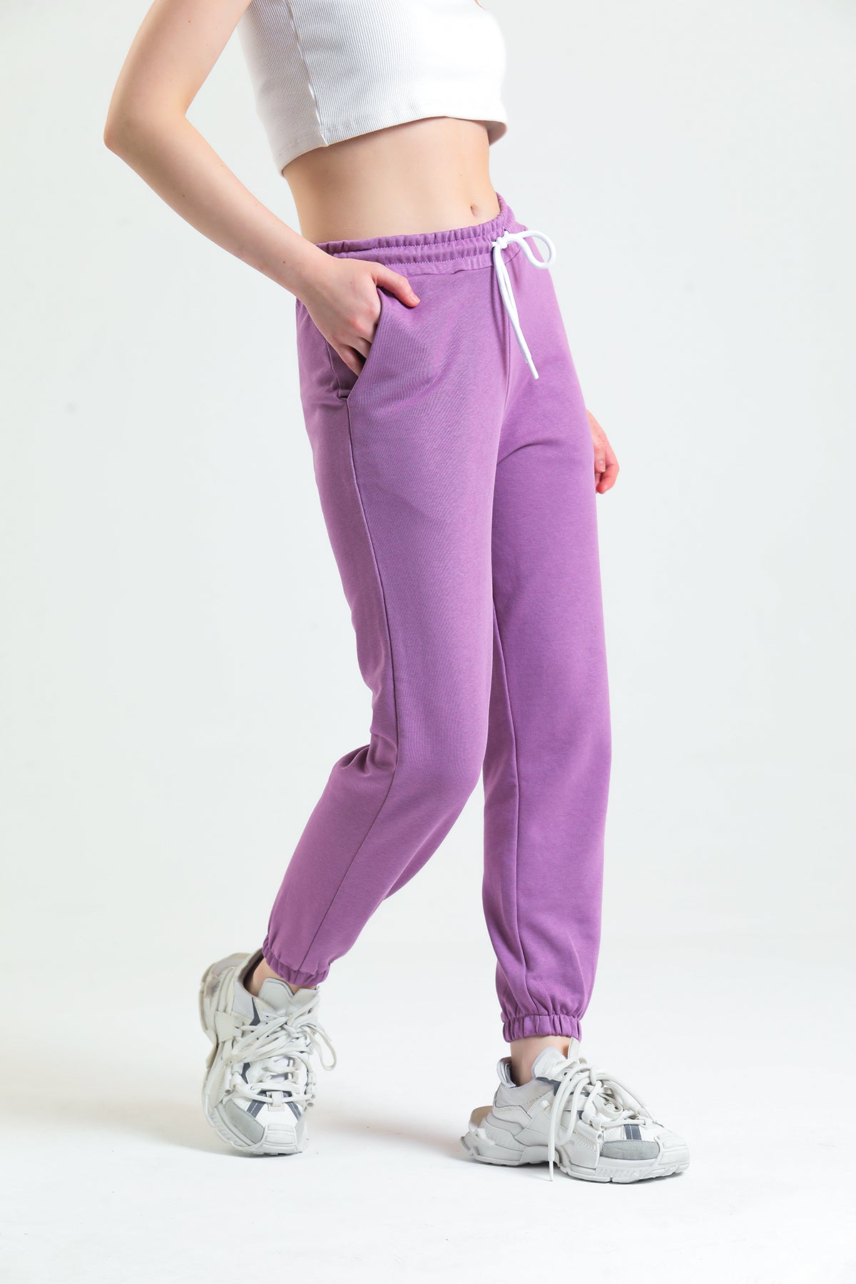 Koyu Lila Lastikli Jogger Eşofman Altı
