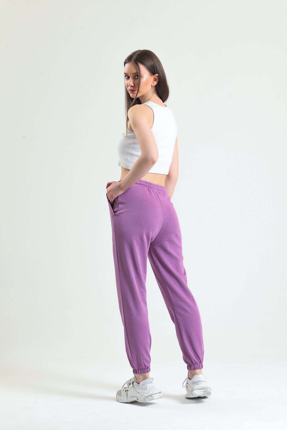 Koyu Lila Lastikli Jogger Eşofman Altı