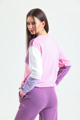 Pembe Basic Parçalı Patchwork Sweatshirt