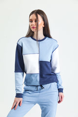 Lacivert Basic Parçalı Patchwork Sweatshirt