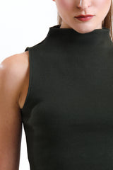 Haki Yarım Balıkçı Yaka Fitilli Crop Atlet