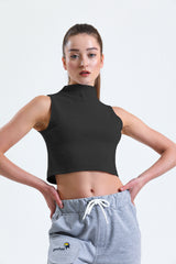 Antrasit Melanj Yarım Balıkçı Yaka Fitilli Crop Atlet