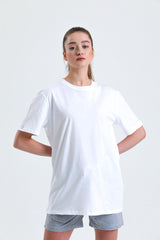 Beyaz Bisiklet Yaka Basic Penye Süprem Örme Tişört