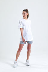 Beyaz Bisiklet Yaka Basic Penye Süprem Örme Tişört