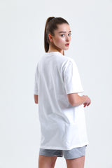 Beyaz Bisiklet Yaka Basic Penye Süprem Örme Tişört