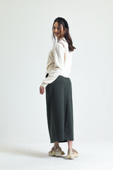 Haki Pamuklu Yırtmaçlı Midi Etek