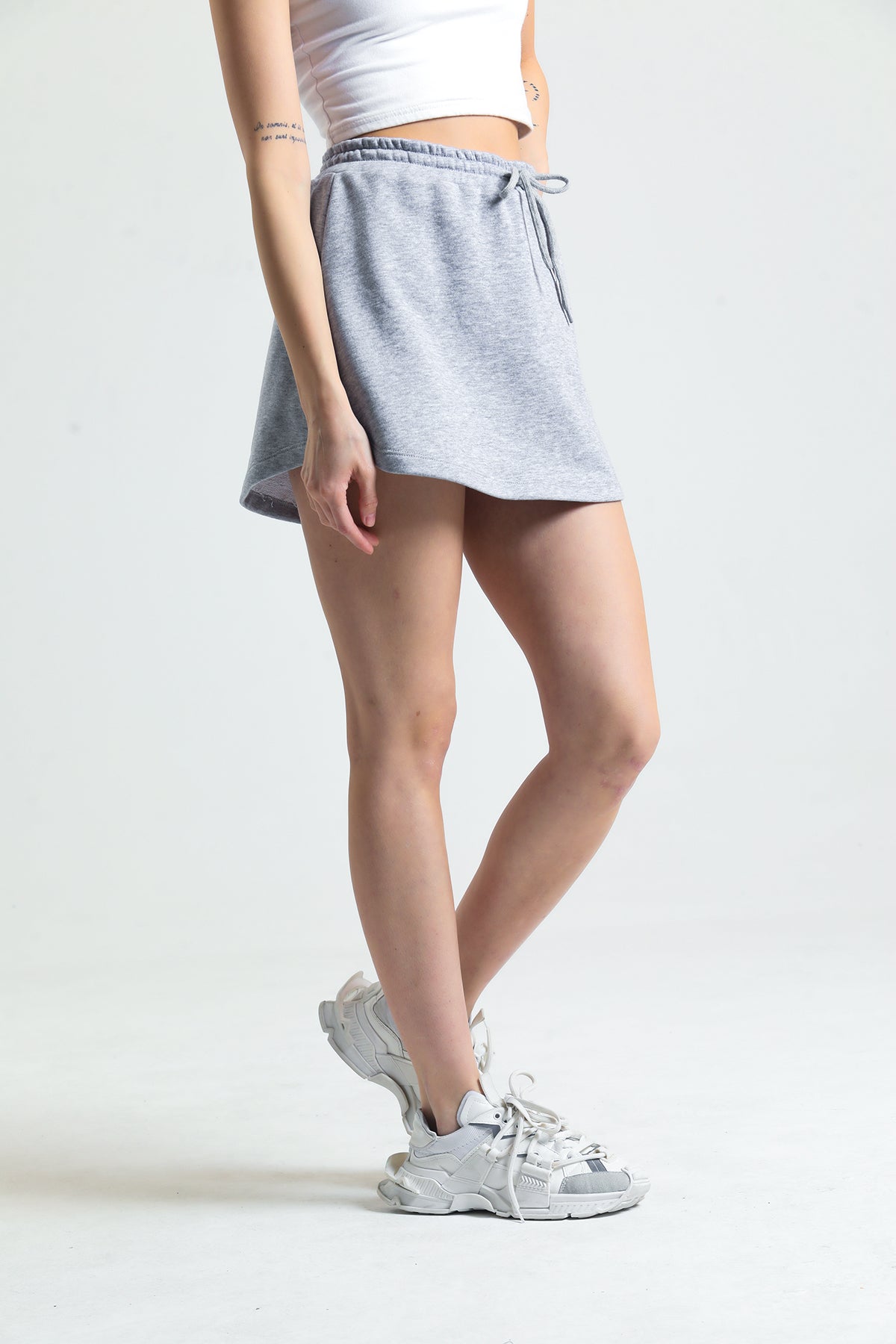 Gri Melanj Mini Spor Rahat Pamuklu Sweat Etek