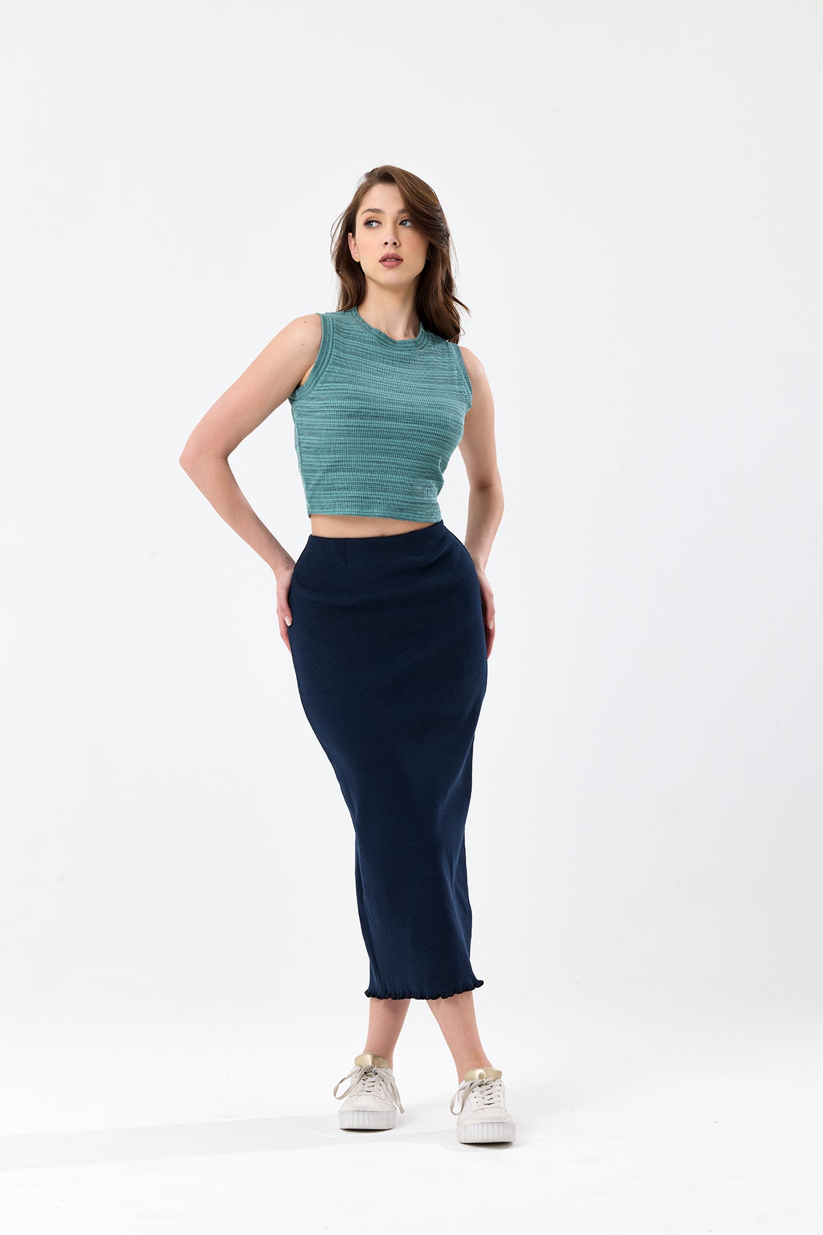 Çağla Bisiklet Yaka Fitilli Crop Atlet