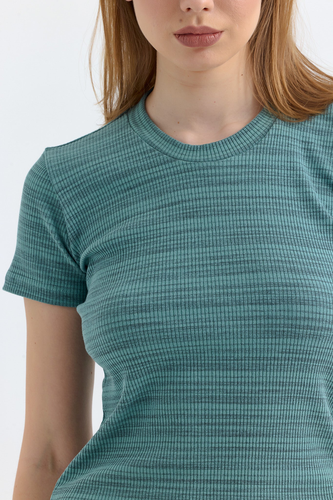 Çağla Fitilli Kaşkorse Bisiklet Yaka Kısa Kollu Tişört