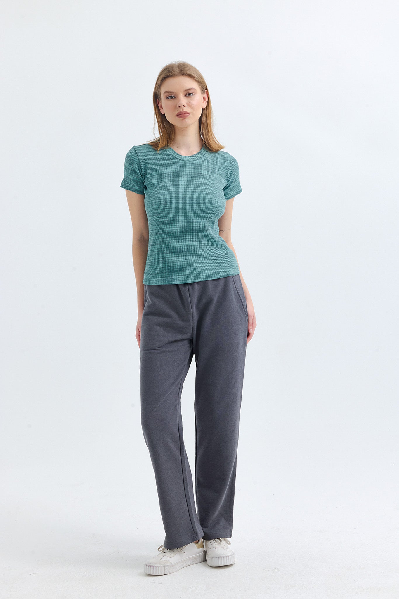 Çağla Fitilli Kaşkorse Bisiklet Yaka Kısa Kollu Tişört