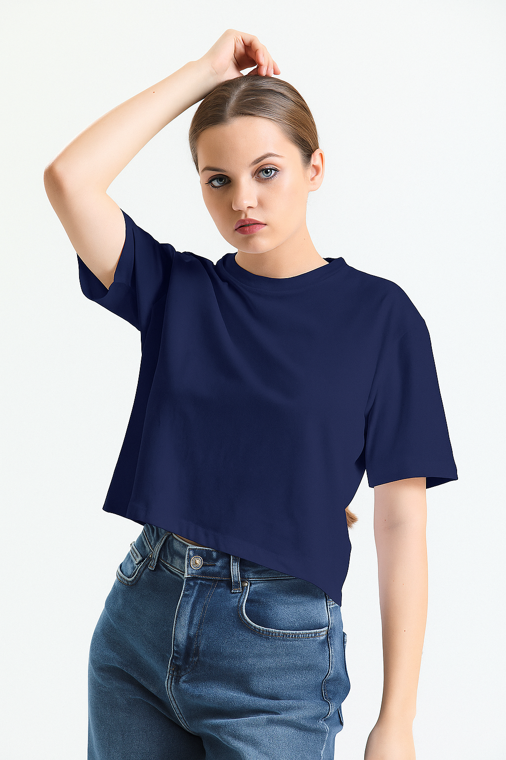 Lacivert Kısa Kollu Bisiklet Yaka Pamuklu Normal Kalıp Tişört