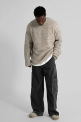 Siyah Yüksek Bel Yan Cepli Pamuklu Oversize Kargo Jean