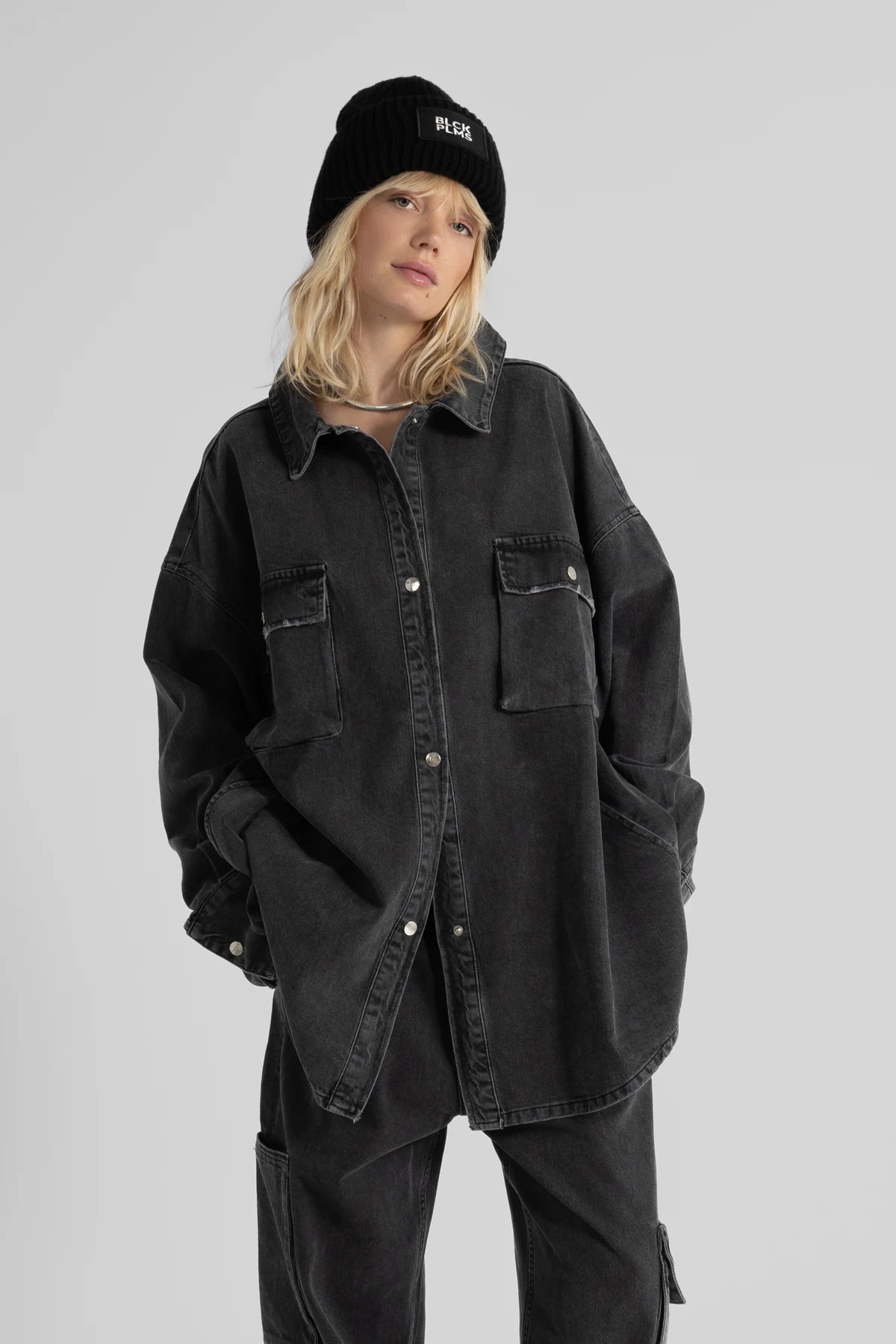 Siyah Oversize Denim Overshirt