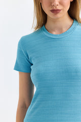 Mavi Fitilli Kaşkorse Bisiklet Yaka Kısa Kollu Tişört