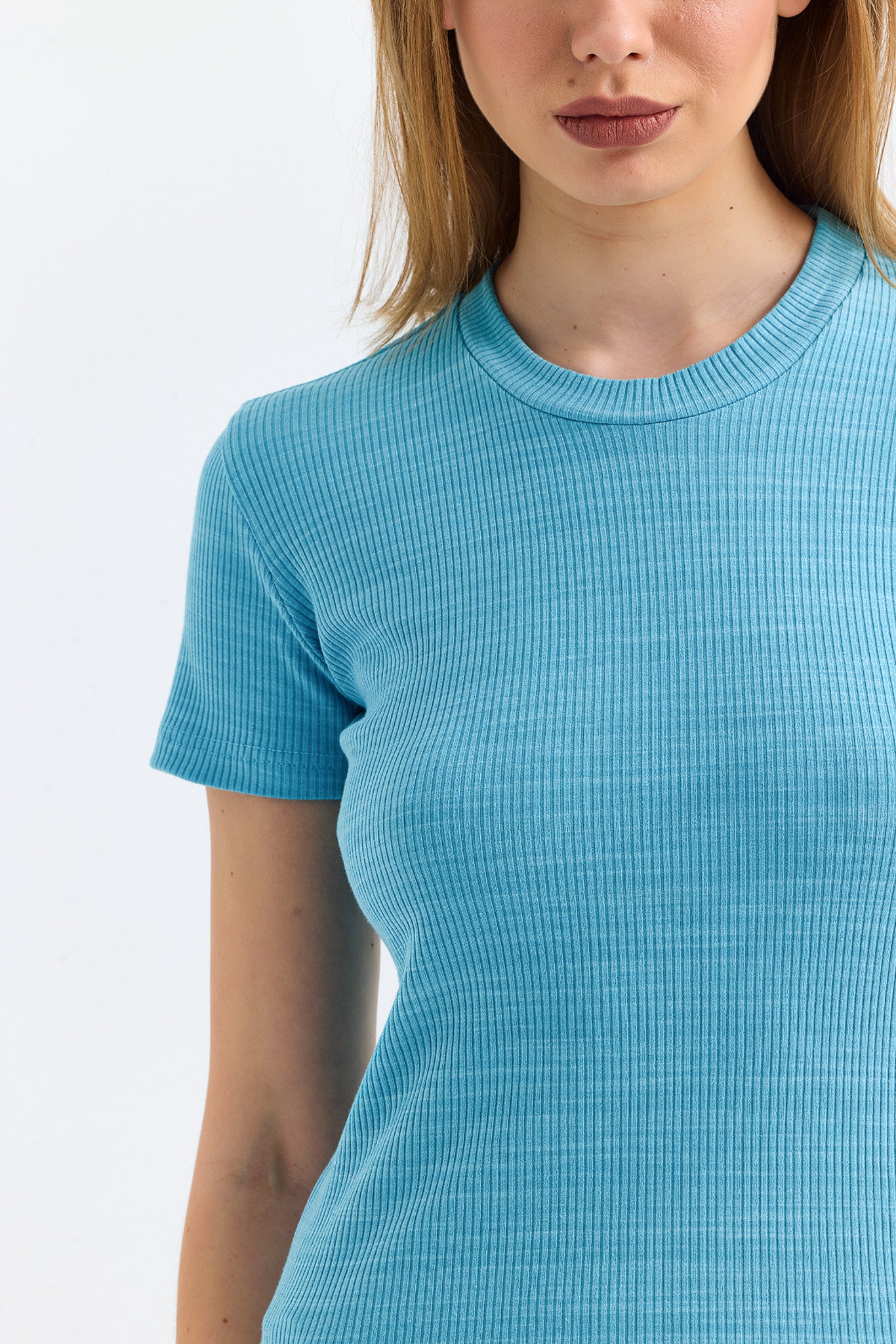 Mavi Fitilli Kaşkorse Bisiklet Yaka Kısa Kollu Tişört