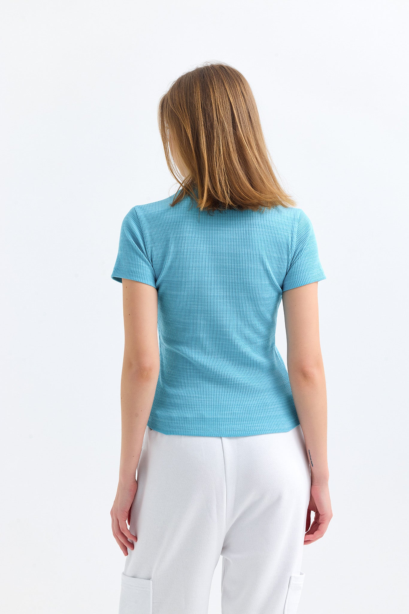 Mavi Fitilli Kaşkorse Bisiklet Yaka Kısa Kollu Tişört