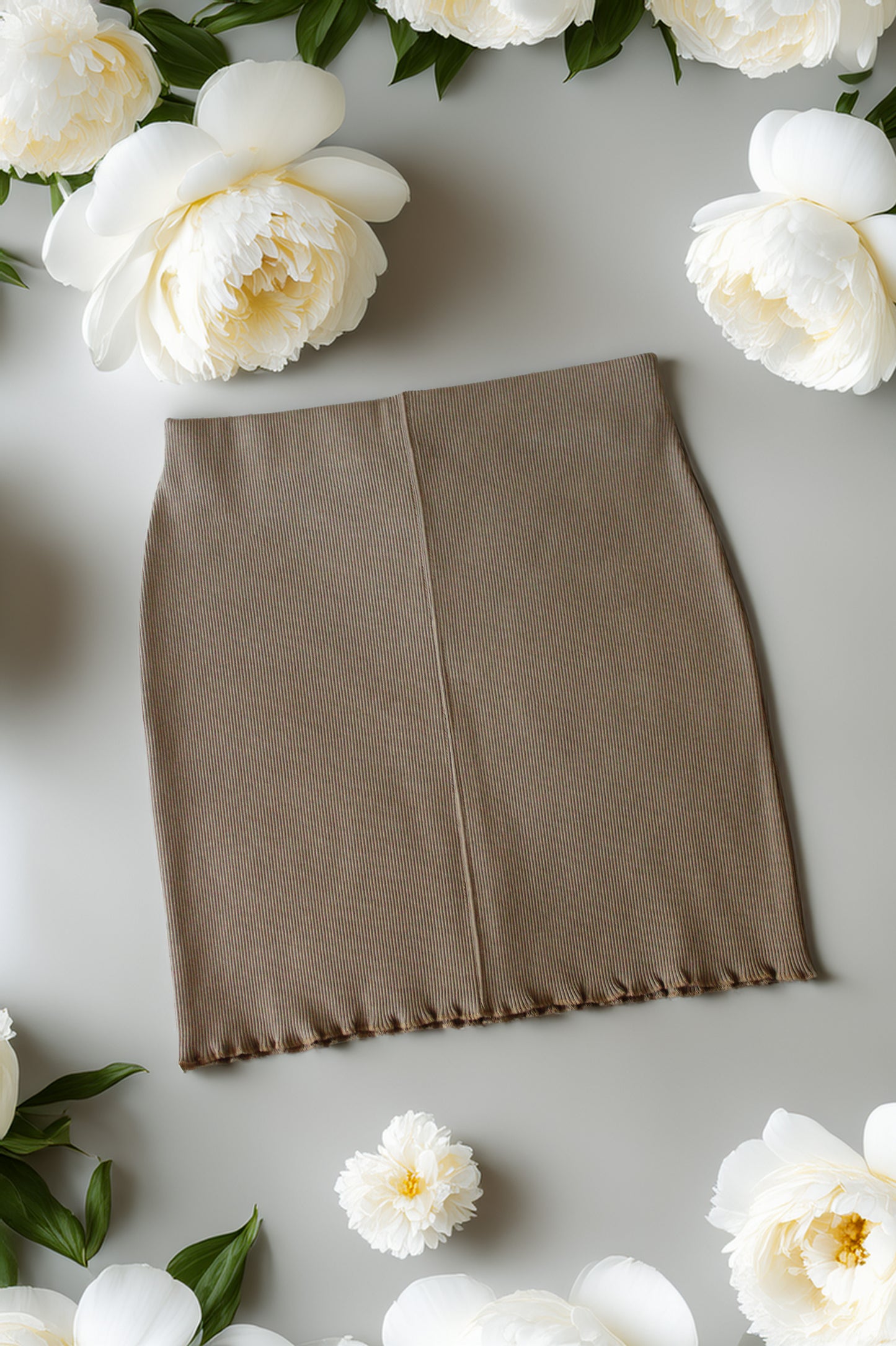 Camel Pamuklu Fitilli Kaşkorse Örme Mini Etek