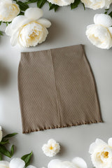 Camel Pamuklu Fitilli Kaşkorse Örme Mini Etek