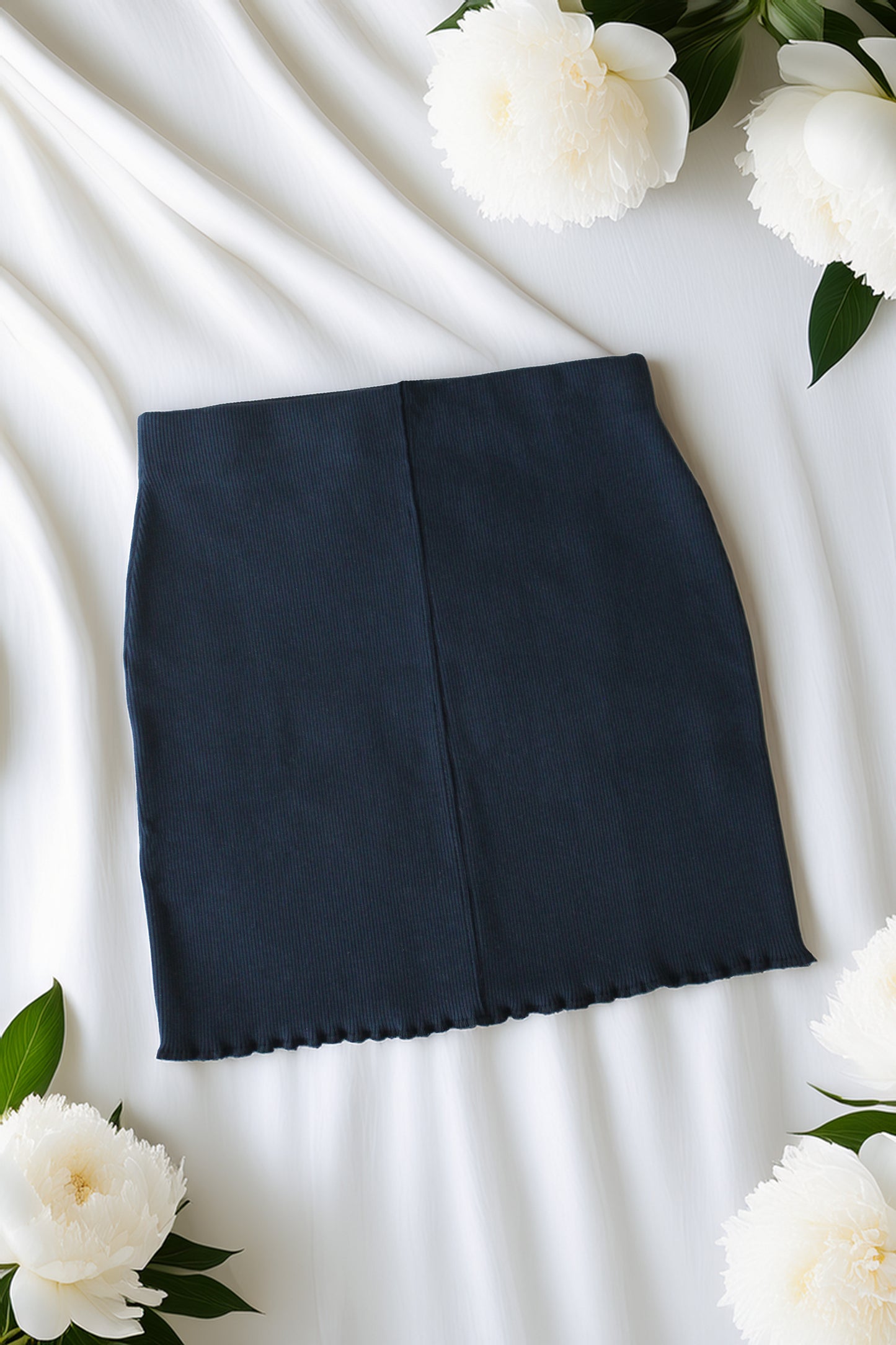 Lacivert Pamuklu Fitilli Kaşkorse Örme Mini Etek