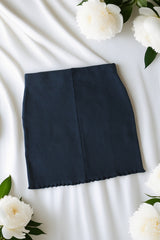 Lacivert Pamuklu Fitilli Kaşkorse Örme Mini Etek