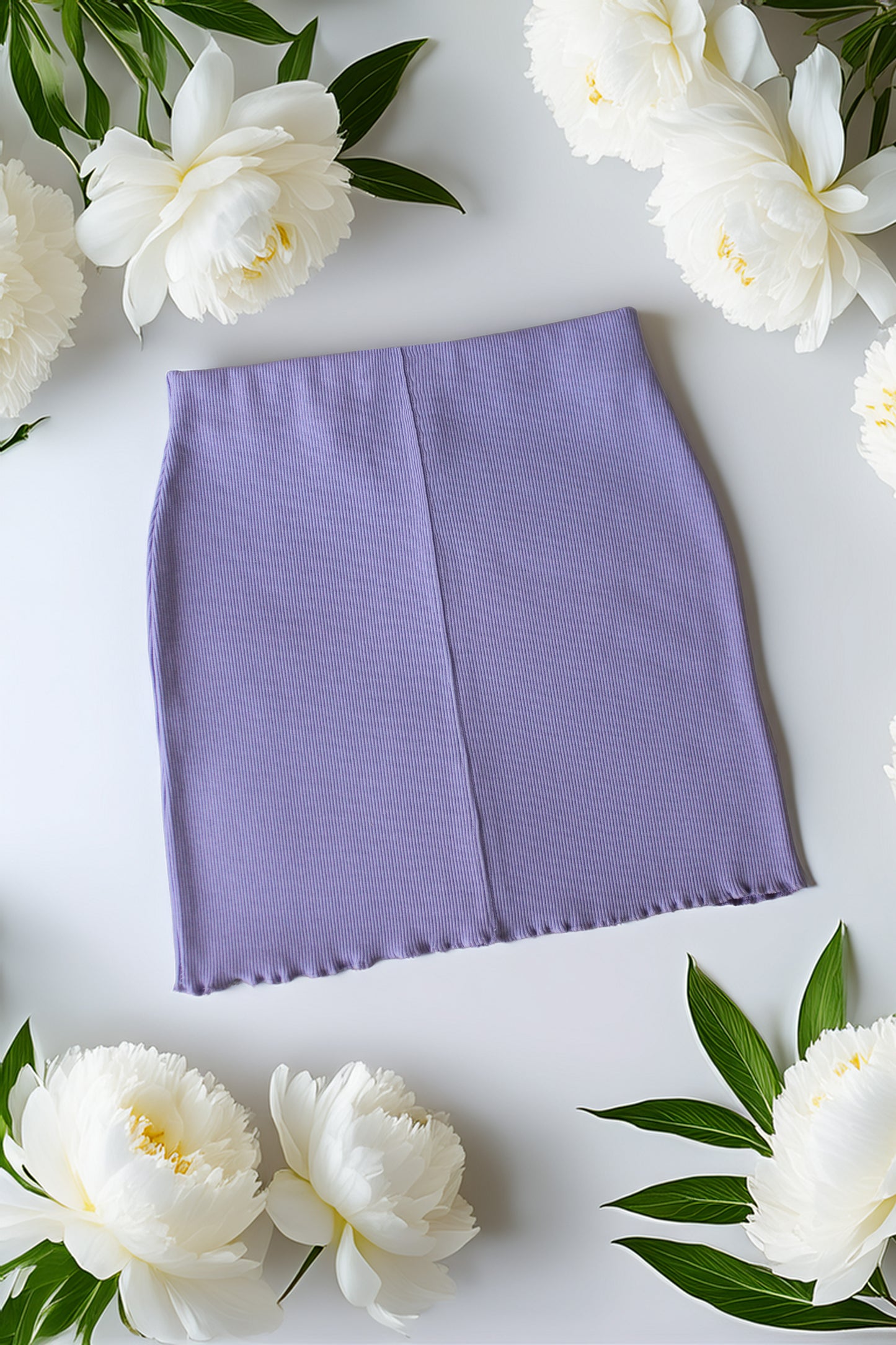 Lila Pamuklu Fitilli Kaşkorse Örme Mini Etek