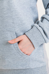 Gri Kapüşonlu Kanguru Cepli Basic Kapüşonlu Sweatshirt