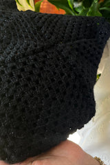 Siyah Simli Boncuk Detaylı Tığ İşi El Örgüsü Astarlı Tote Omuz Çantası