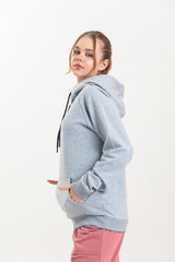 Gri Kapüşonlu Kanguru Cepli Basic Kapüşonlu Sweatshirt
