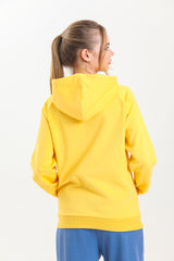 Sarı Kapüşonlu Kanguru Cepli Basic Kapüşonlu Sweatshirt