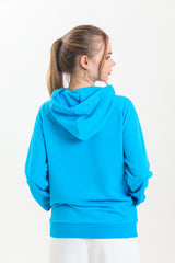 Turkuaz Kapüşonlu Kanguru Cepli Basic Kapüşonlu Sweatshirt