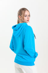 Turkuaz Kapüşonlu Kanguru Cepli Basic Kapüşonlu Sweatshirt