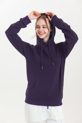 Mor Kapüşonlu Kanguru Cepli Basic Kapüşonlu Sweatshirt