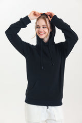 Siyah Kapüşonlu Kanguru Cepli Basic Kapüşonlu Sweatshirt