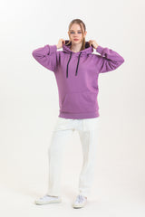 Lila Kapüşonlu Kanguru Cepli Basic Kapüşonlu Sweatshirt