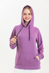 Lila Kapüşonlu Kanguru Cepli Basic Kapüşonlu Sweatshirt