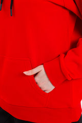 Kırmızı Kapüşonlu Kanguru Cepli Basic Kapüşonlu Sweatshirt
