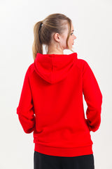 Kırmızı Kapüşonlu Kanguru Cepli Basic Kapüşonlu Sweatshirt