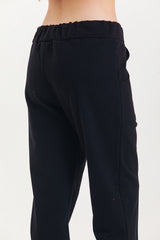 Siyah Yüksek Bel Takma Cepli %100 Pamuklu Eşofman Altı