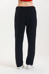 Siyah Yüksek Bel Takma Cepli %100 Pamuklu Eşofman Altı