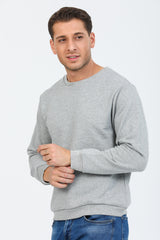 Gri Melanj Kapüşonsuz Bisiklet Yaka Basic Sweatshirt