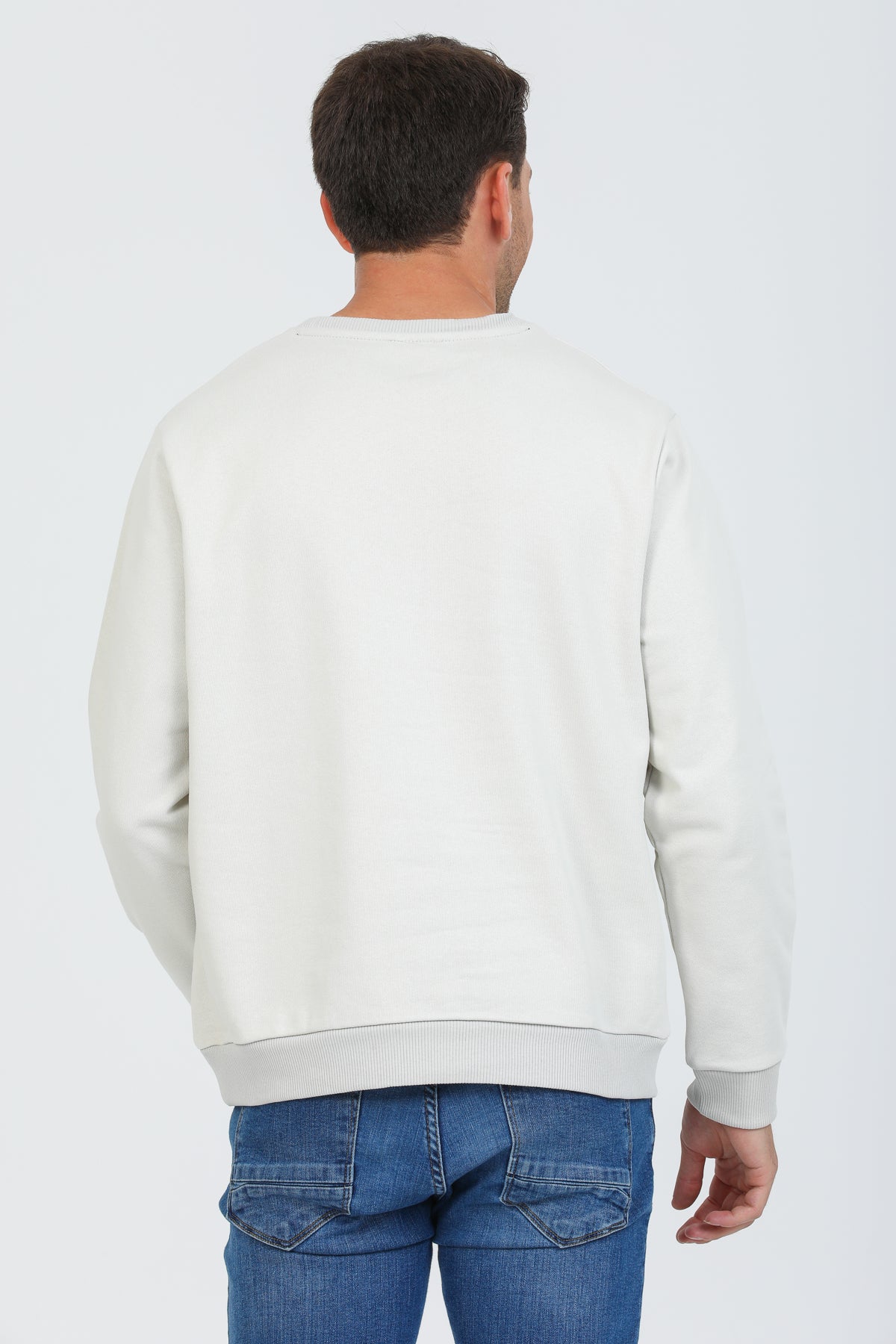 Bej Kapüşonsuz Bisiklet Yaka Basic Sweatshirt