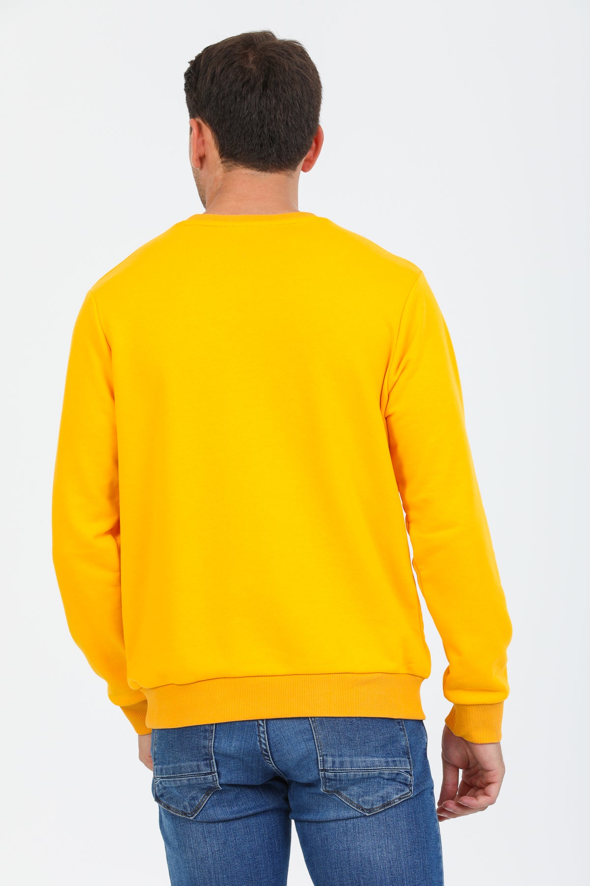Sarı Kapüşonsuz Bisiklet Yaka Basic Sweatshirt