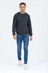 Antrasit Kapüşonsuz Bisiklet Yaka Basic Sweatshirt