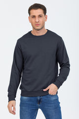 Antrasit Kapüşonsuz Bisiklet Yaka Basic Sweatshirt
