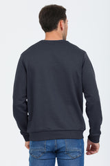 Antrasit Kapüşonsuz Bisiklet Yaka Basic Sweatshirt